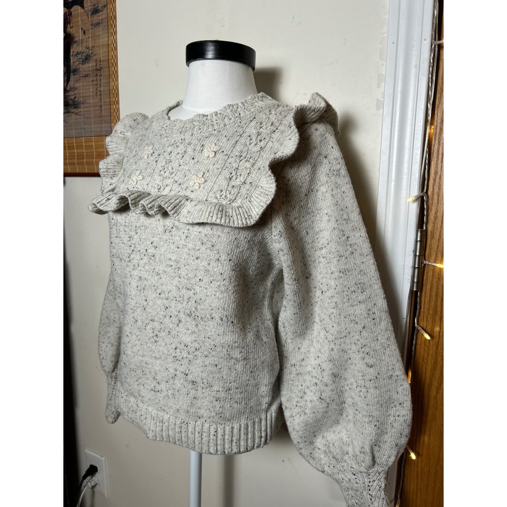 Bohme Mimi Knit‎ Sweater Ruffle Speckle Knit Sweater Balloon Sleeve Preppy S - Picture 3 of 8